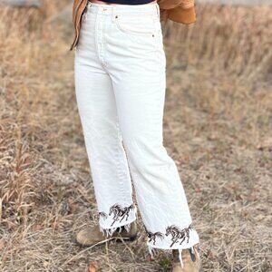 Custom printed RE/DONE Originals Wide Leg Crop Jeans High Rise Raw Hem